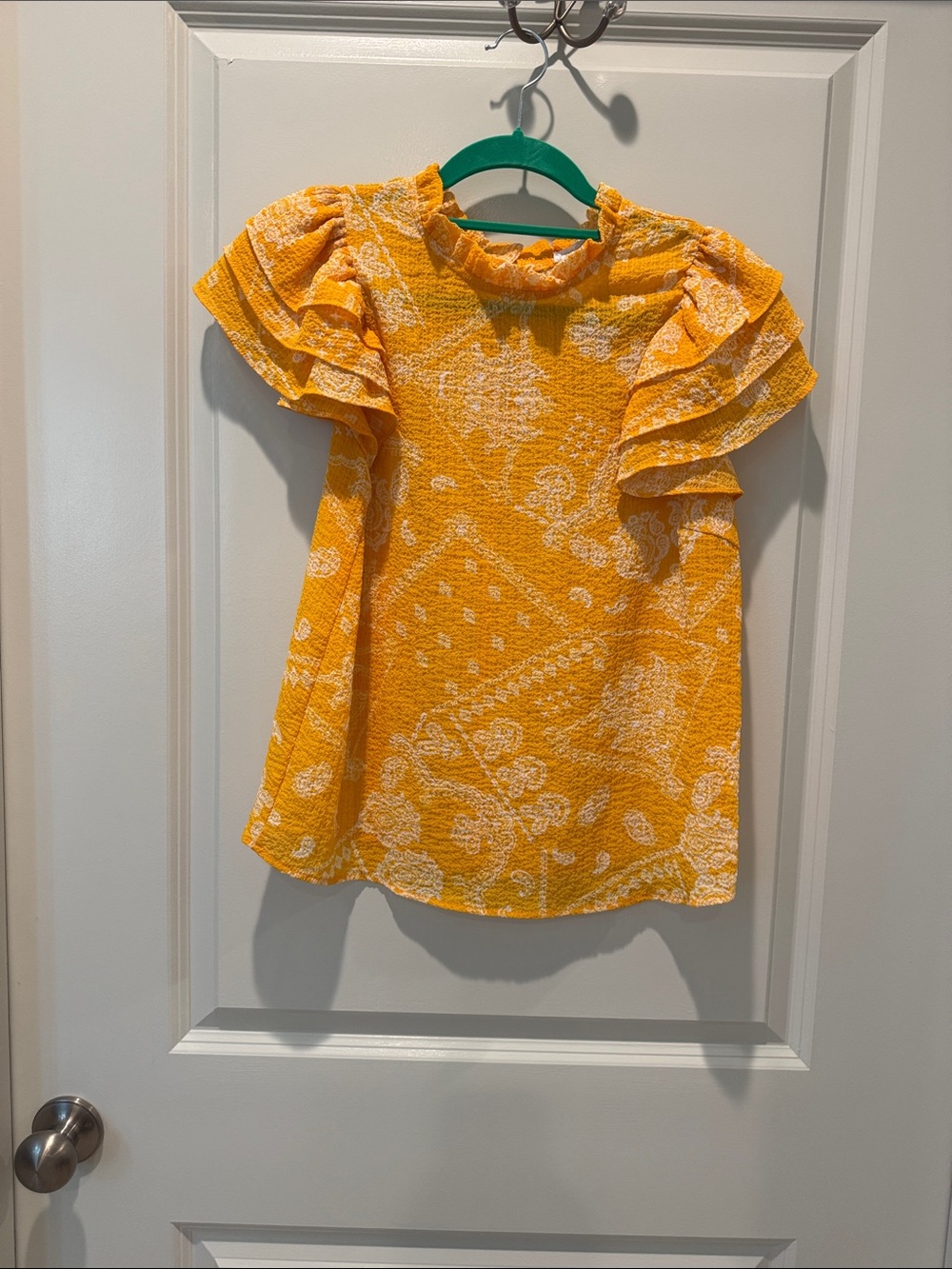 Yellow Ruffle Sleeve Paisley Blouse